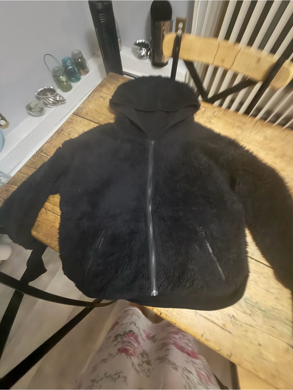Athleta Black Hooded Teddy Zip Jacket